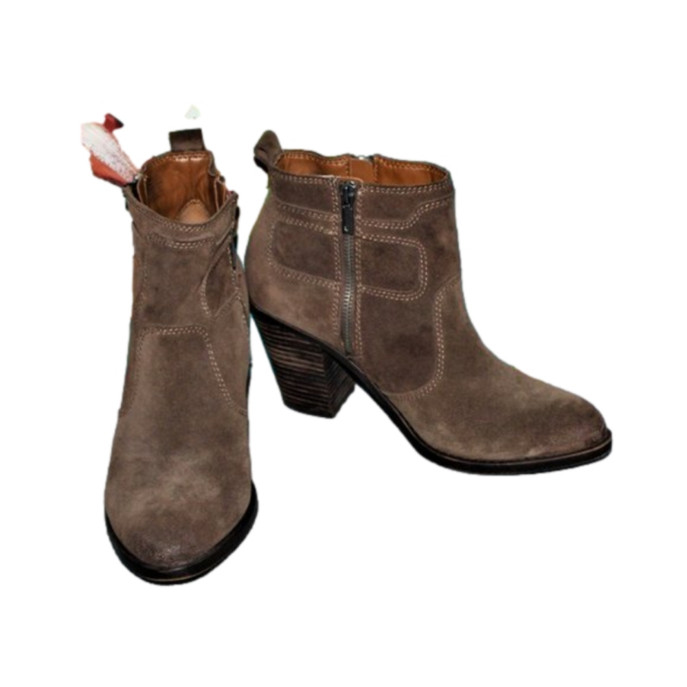 LADIES LUCKY BRAND SIDE ZIP ANKLE BOOTS - 10 - BROWN LEATHER.